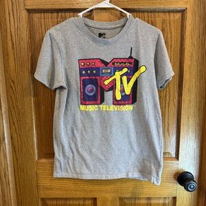 MTV Retro Boombox Graphic Tee Gray Short Sleeve T-Shirt Size M
